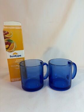 Set of two blue cobalt glass mugs
